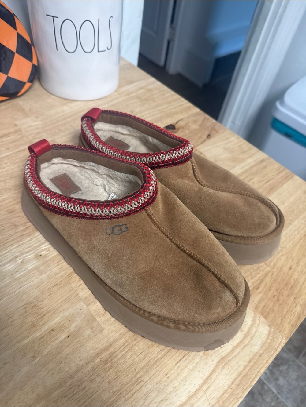 UGG womens Chestnut Suede Slip-On Clog with Red Trim